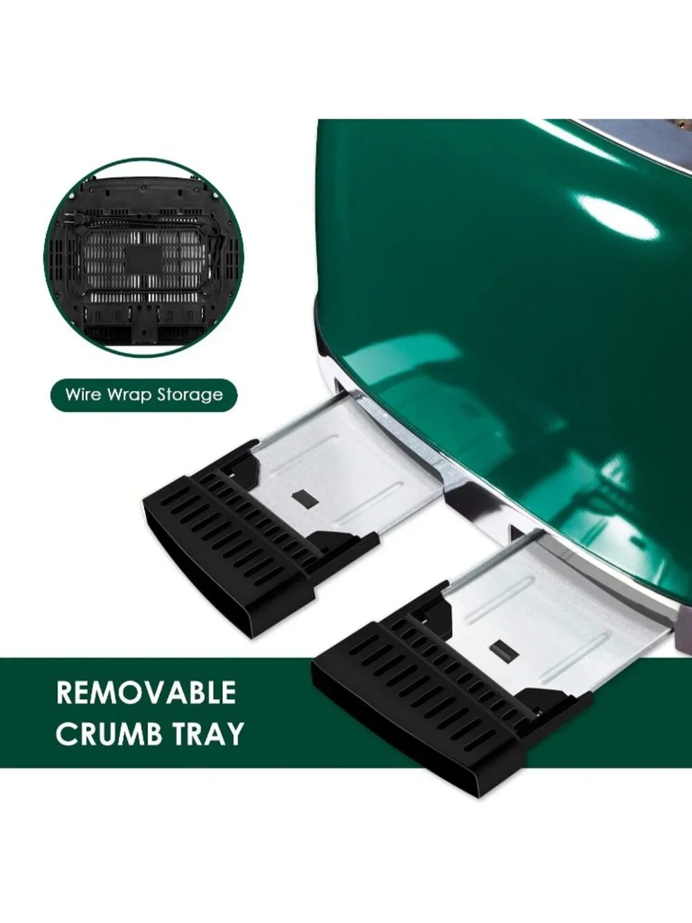 4 Slice Green Retro Stainless Steel with Bagel Defrost Cancel Function Toaster